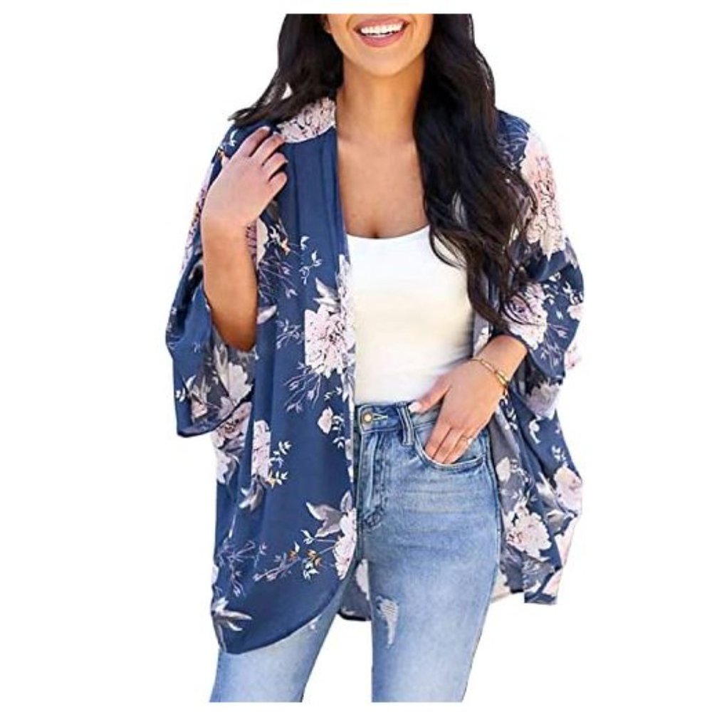 Women's Floral Kimono Cardigan Casual Cover Up - Picture 1 of 7